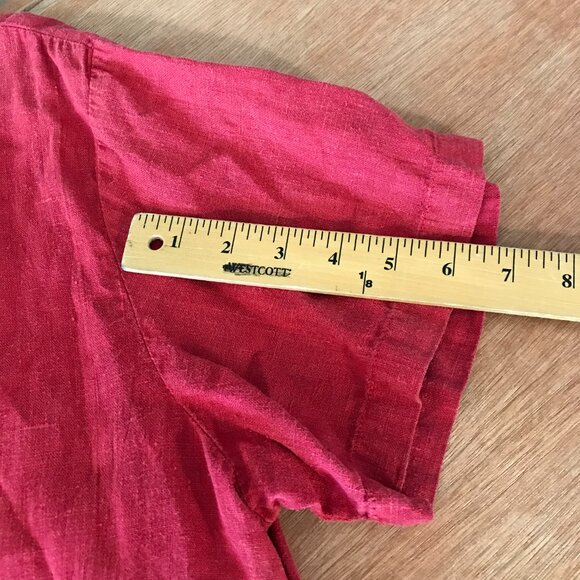 Hot Cotton Marc Ware 100% Linen Top Women L Red Button Up Short Sleeve Collared - Picture 9 of 11
